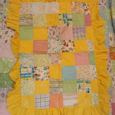 Antique handmade patchwork quilt - needs minor repairs - comes with patchwork pillowcase