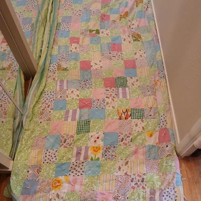 Antique handmade patchwork quilt - needs minor repairs - comes with patchwork pillowcase