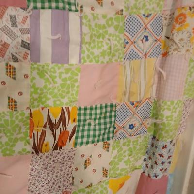 Antique handmade patchwork quilt - needs minor repairs - comes with patchwork pillowcase