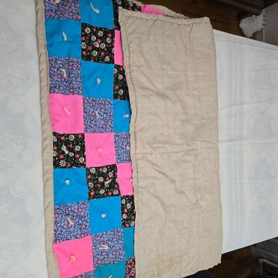 Handmade baby quilt with vintage baby blanket with stitched edging