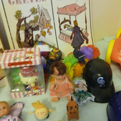 Grandkid's toybox - includes 1969 Mattel baby go bye bye bumpity car records, dolls, bubbles, and a great selection of new and...
