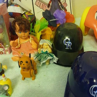 Grandkid's toybox - includes 1969 Mattel baby go bye bye bumpity car records, dolls, bubbles, and a great selection of new and...