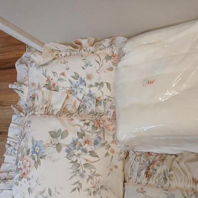 JC Penny quilted bedspread blanket with matching pillowcases and two additional blankets for added warmth!