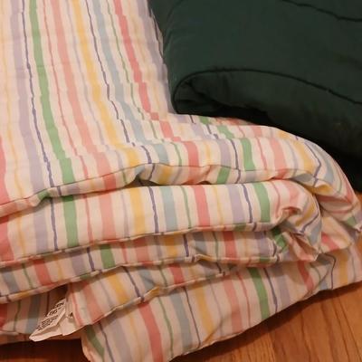 Dan River Inc. Striped colorful comforter Full / queen and a dark green Springs comforter with fitted sheet