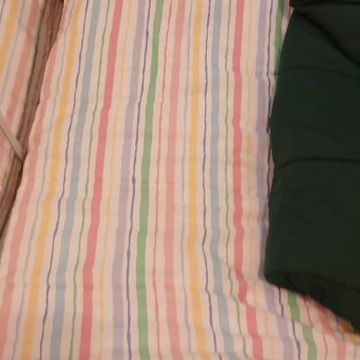 Dan River Inc. Striped colorful comforter Full / queen and a dark green Springs comforter with fitted sheet