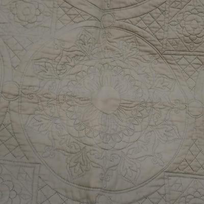Twin sized bedspread with pillowcases with a Soft Twin blue blanket, a decorative pattern throw, and a quilted Doiley