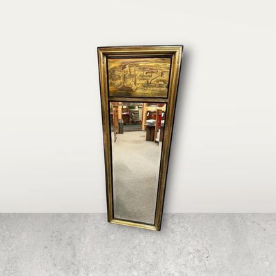 Sale Photo Thumbnail #9: Bernhard Rohne Mastercraft Acid Etched Brass Tall Wall Mirror, likely from the 1970's  Mid-century modern Hollywood Regency Style Mirror.   19.75"x57"
