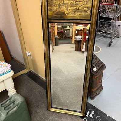 Sale Photo Thumbnail #12: Bernhard Rohne Mastercraft Acid Etched Brass Tall Wall Mirror, likely from the 1970's  Mid-century modern Hollywood Regency Style Mirror.   19.75"x57"