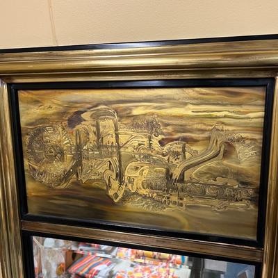 Sale Photo Thumbnail #13: Bernhard Rohne Mastercraft Acid Etched Brass Tall Wall Mirror, likely from the 1970's  Mid-century modern Hollywood Regency Style Mirror.   19.75"x57"