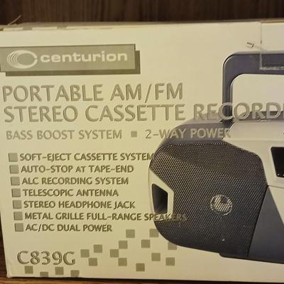 Brand new old stock Centurion portable AM/FM Stereo Cassette recorder with bass boost system C839G