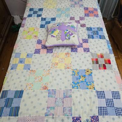 Handmade quilt - needs some repairs comes with quilted pillow