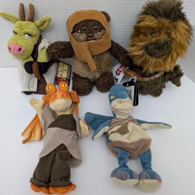 Star Wars Plush Lot Ewok Chewbacca Jar Jar Binks & Watto Character Stuffed Toys