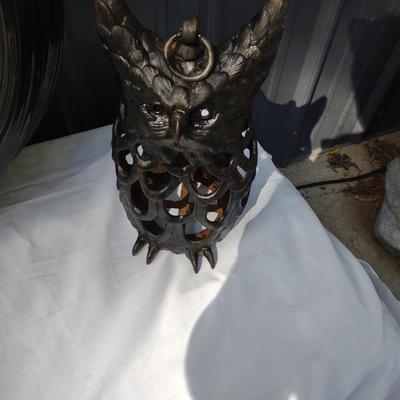 LARGE WALL CLOCK AND CAST IRON OWL LANTERN