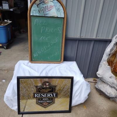 MILLER BEER CHALKBOARD AND MIRRORED SIGN