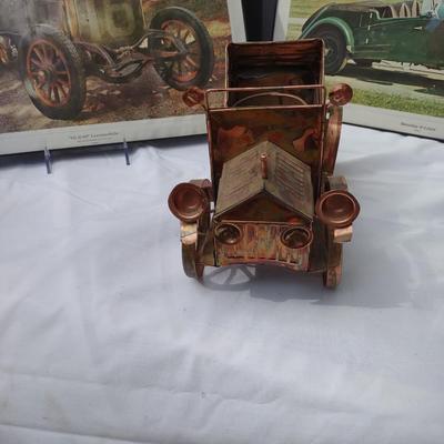 2 FRAMED PICTURES AND A METAL CAR