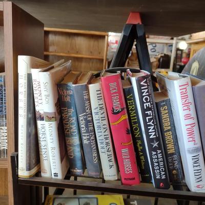 AN ASSORTMENT OF BOOKS AND 2 SMALLER BOOKCASES