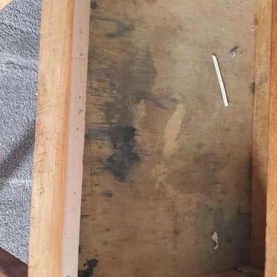 Sale Photo Thumbnail #36: All wood, top opens, small indent for pencils on the top.  good condition - some stains inside the drawer which opens from the front