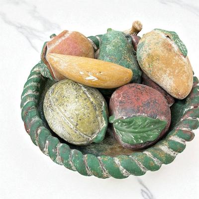 Sale Photo Thumbnail #43: Mexican Terracotta Fruit Bowl or braided bowl. containing hand painted clay fruits.  
Approximately 17" wide