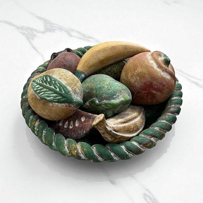 Sale Photo Thumbnail #44: Mexican Terracotta Fruit Bowl or braided bowl. containing hand painted clay fruits.  
Approximately 17" wide