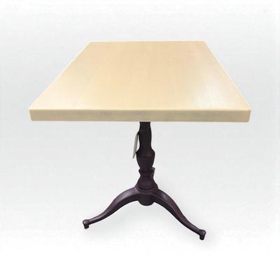 Sale Photo Thumbnail #45: Shelby Williams Retro Style Cafe Table with a cast iron pedestal bas featuring three splayed and ornate legs.  The base has been painted dark purple.  The top is solid wood..  This table is very heavy, so bring help to move,
36"X24"X30"