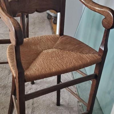 Sale Photo Thumbnail #59: This is a set of 2 chairs,  good condition, some discoloration on the rush seats.  Solid and handsome pair.  Approx 32" to the seat from the floor.