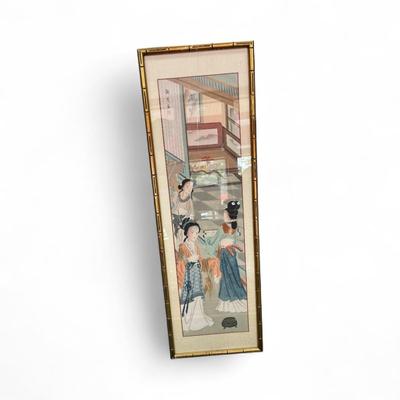 Sale Photo Thumbnail #65: Framed Chinese Geisha Figures Print.  Frame has chips in the paint.
57"X18.5"