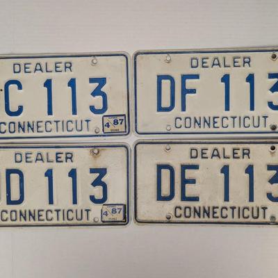 Set of 4 Vintage 1987 Connecticut Dealer License Plates Blue on White