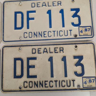 Set of 4 Vintage 1987 Connecticut Dealer License Plates Blue on White