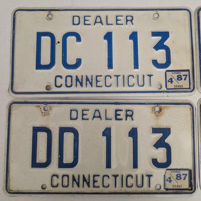 Set of 4 Vintage 1987 Connecticut Dealer License Plates Blue on White