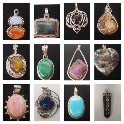 18 Sterling and Stone Pendants (ST-KD)