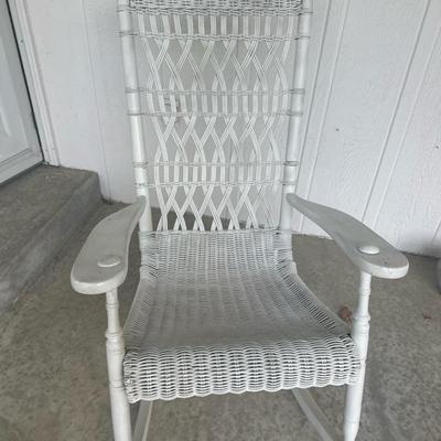 Sale Photo Thumbnail #4: Beautiful white wicker rocker. Wicker in great shape. 