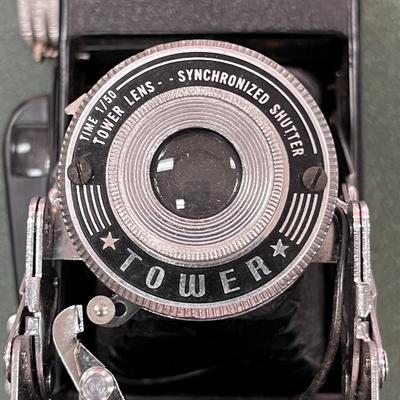 Sale Photo Thumbnail #82: Vintage Tower Folding Bellows Camera likely from the 1950's.  This camera model was notably sold by Sear, roebuck & Co. under the Tower Brand.