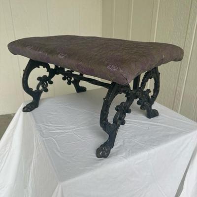 Sale Photo Thumbnail #7: Claw footed and upholstered top footstool. 9 1/2 inches tall and 18 inches wide.
