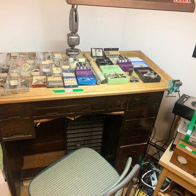Vintage Watch / Jewelers Work Station LOADED w / Parts & Repair Tools