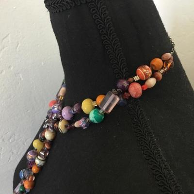 Vintage art, glass bead, tassel statement, necklace