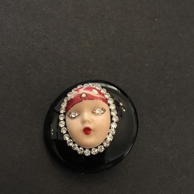 Vintage Wendy Gell woman face brooch pin