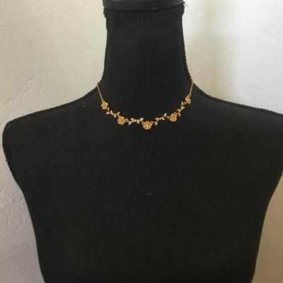 Vintage Avon satin gold tone, rose necklace