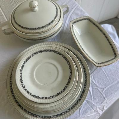 Sale Photo Thumbnail #12: This is not a full set of China as you can see from the picture. Two dinner plates for salad plates, two dessert plates and three saucers and then there is a serving dish and then a small bowl.
