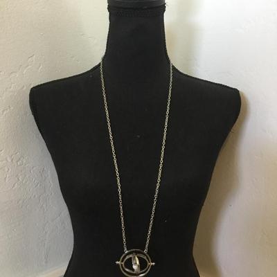 Silver tone hour, glass, pendant statement, necklace