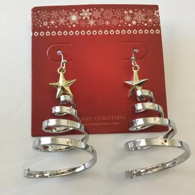 Beautiful new spiral Christmas tree, silver and gold tone, statement earrings