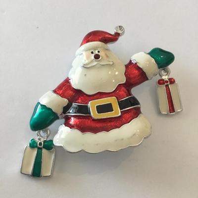 Cute enamel Christmas Santa Claus with gifts brooch