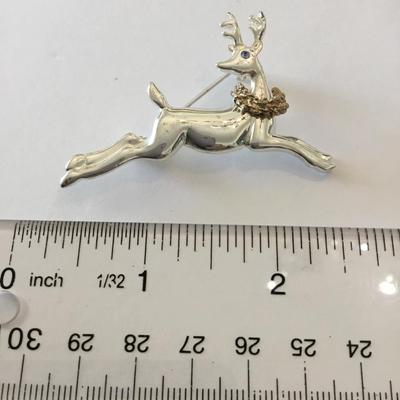Vintage Silver-tone, gold tone, reindeer, Christmas brooch