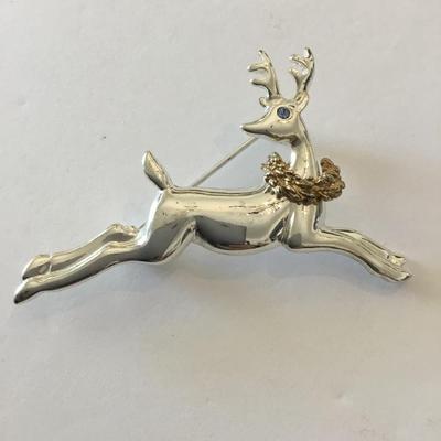 Vintage Silver-tone, gold tone, reindeer, Christmas brooch