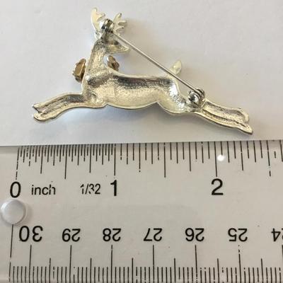 Vintage Silver-tone, gold tone, reindeer, Christmas brooch