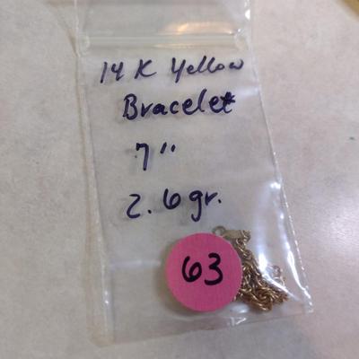 14 Yellow Gold Bracelet- Approx 7" Long and Total Weight 2.6 Grams (#63)