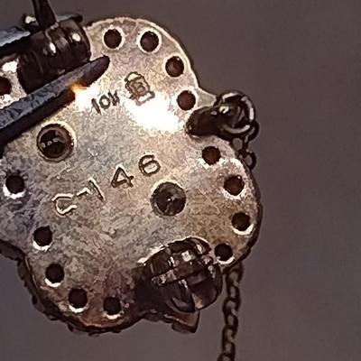 10 Karat Gold Enameled Phi Mu Sorority Pin with Pearls and Rubies- Approx Total Weight 5.0 Grams (#67)