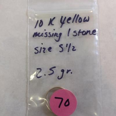 10 Karat Yellow Gold Ring- Approx Size 5 1/2 and Total Weight 2.5 Grams (#70)