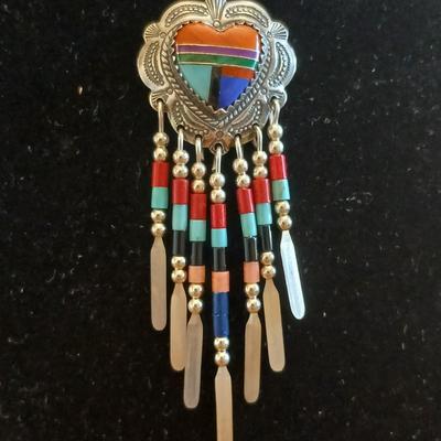 Beautiful vintage Southwest QT Sterling Liquid Silver 5 Strand Turquoise Heart Inlay Necklace