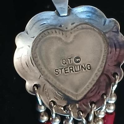 Beautiful vintage Southwest QT Sterling Liquid Silver 5 Strand Turquoise Heart Inlay Necklace