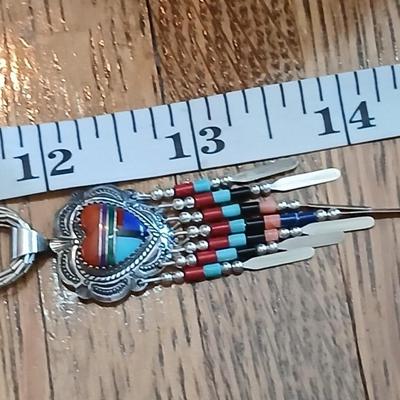 Beautiful vintage Southwest QT Sterling Liquid Silver 5 Strand Turquoise Heart Inlay Necklace